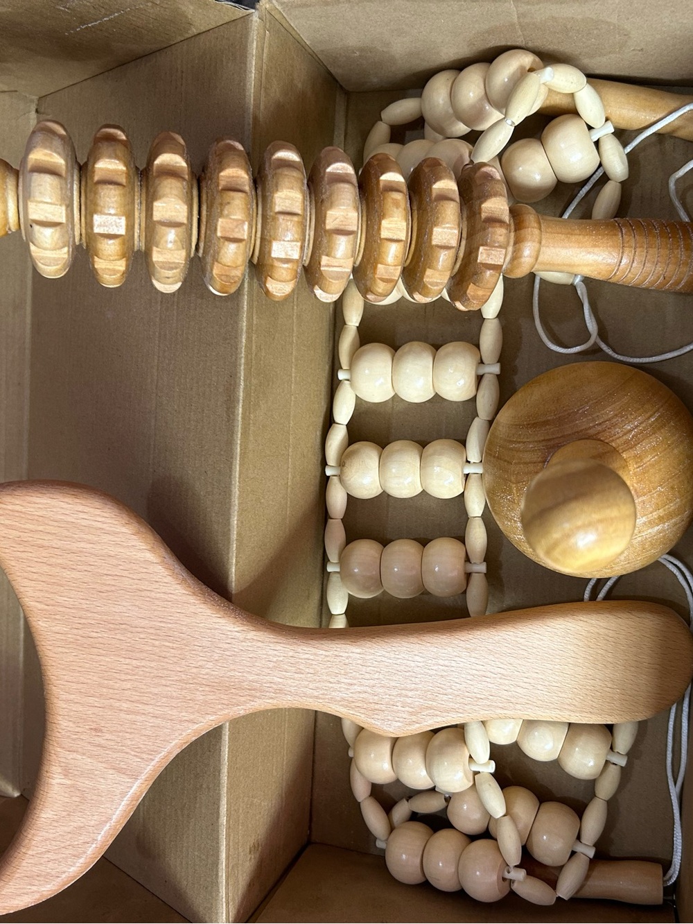 Wooden Facial & Body Massage Tool Set - Light Brown